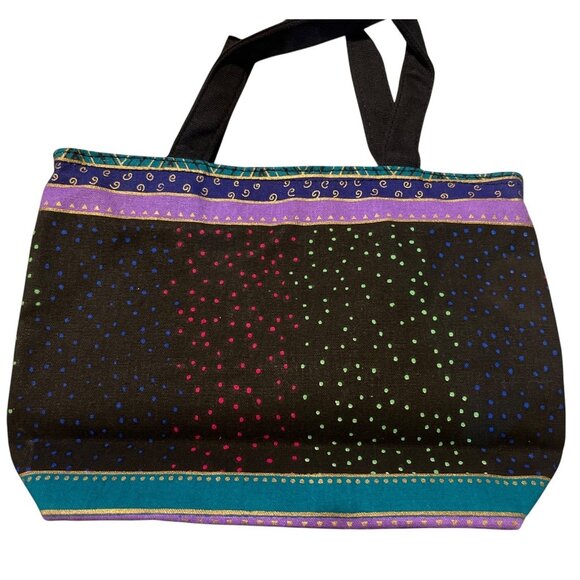 Laurel Burch Dog & Puppies Design Sm. Tote Bag w/ Vibrant Colors & Black Handles - Picture 3 of 6